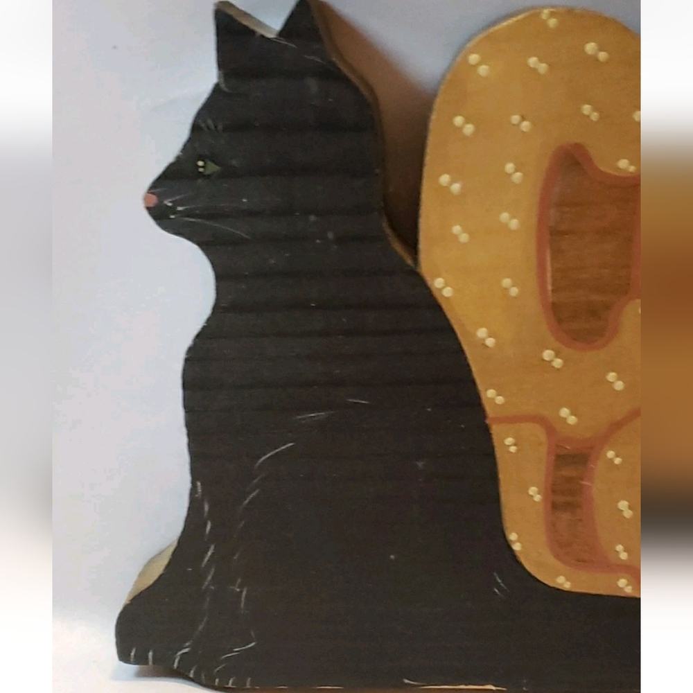 Cat Lover Sign Homemade Wooden Black Cat Polka Dots Artist Signed Elder - Picture 2 of 7